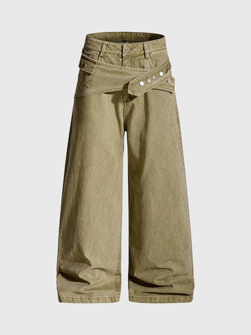 Brick Lane Wide-leg Folded Waistband Cargo Pants - Muddy