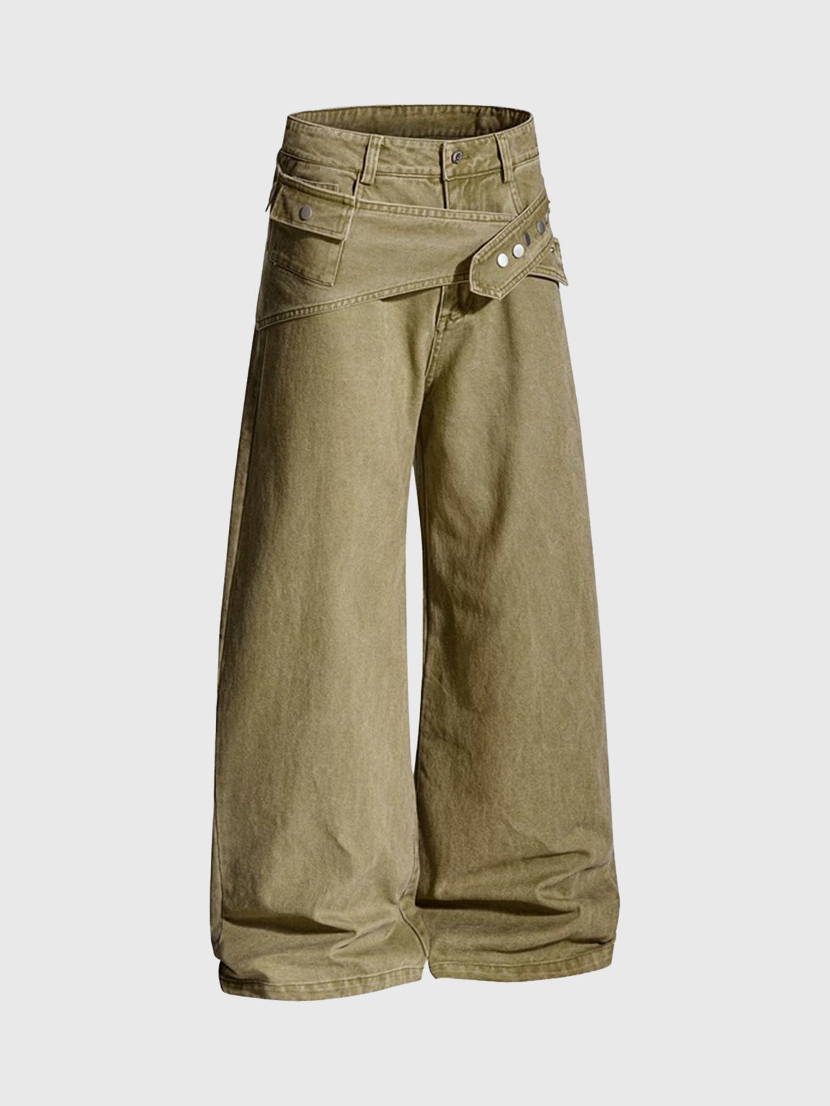 Brick Lane Wide-leg Folded Waistband Cargo Pants - Muddy