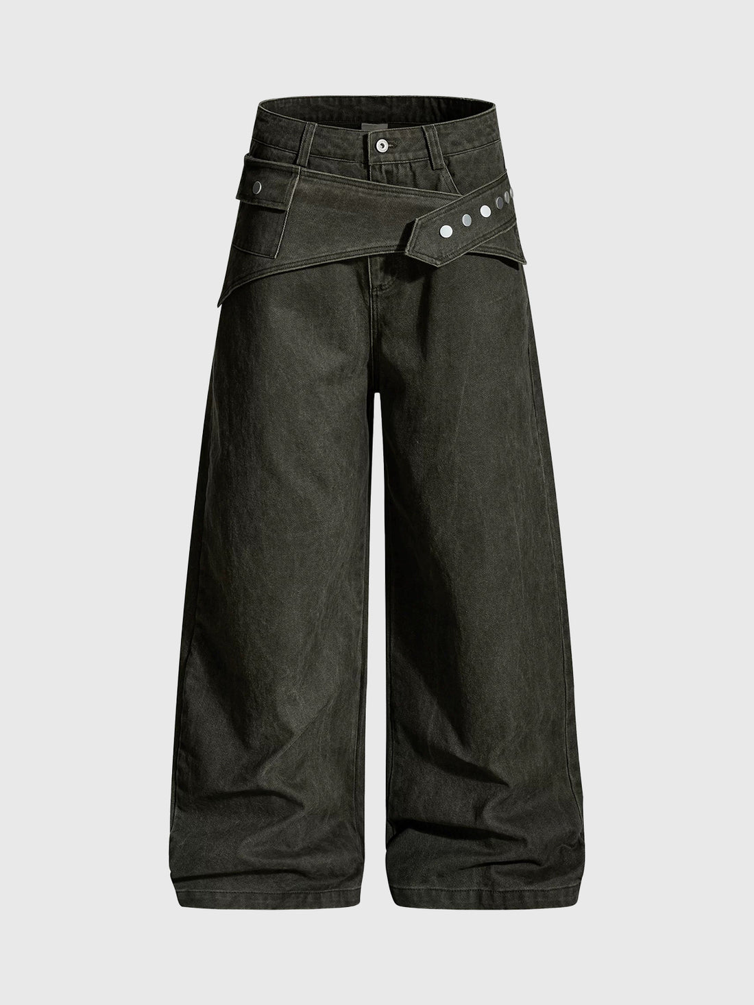 Brick Lane Wide-leg Folded Waistband Cargo Pants - Black
