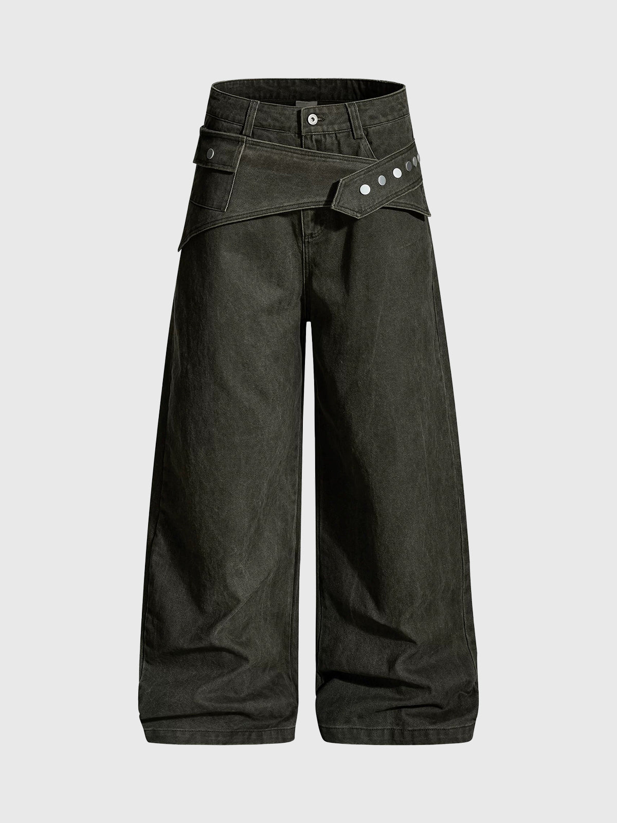 Brick Lane Wide-leg Folded Waistband Cargo Pants - Black
