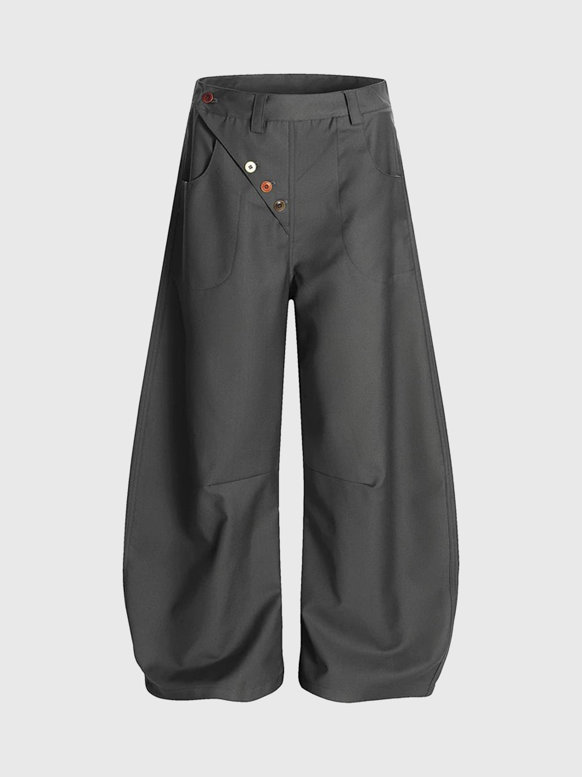 Brick Lane Curved Cut Asymmetric Button Trousers - Charcoal