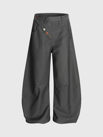 Brick Lane Curved Cut Asymmetric Button Trousers - Charcoal