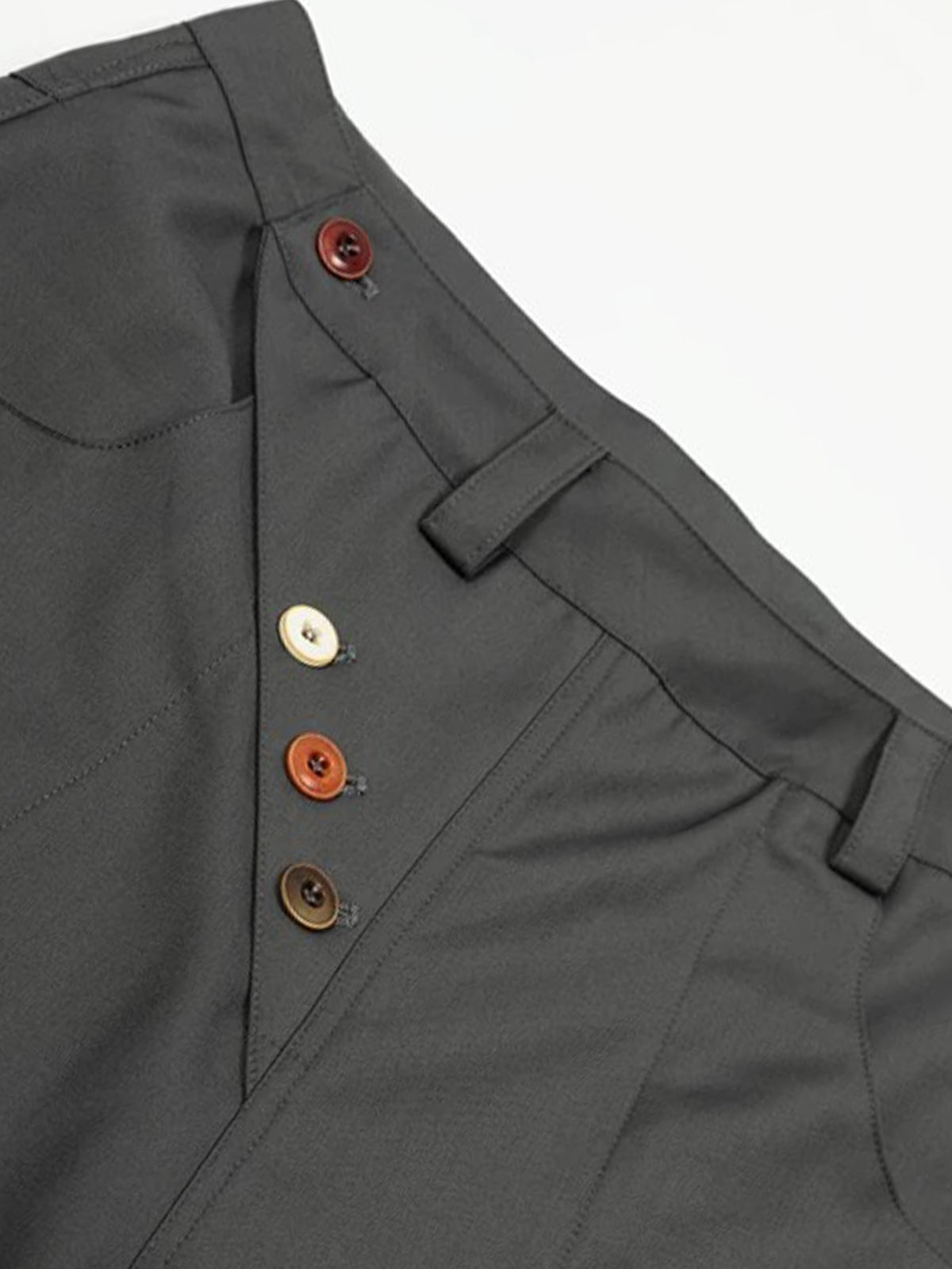 Brick Lane Curved Cut Asymmetric Button Trousers - Charcoal