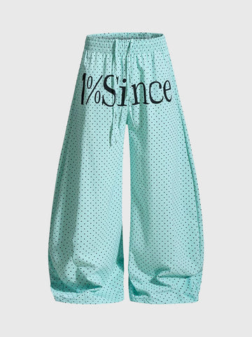 Brick Lane Curved Cut Dot Polka Print Pants - Mint