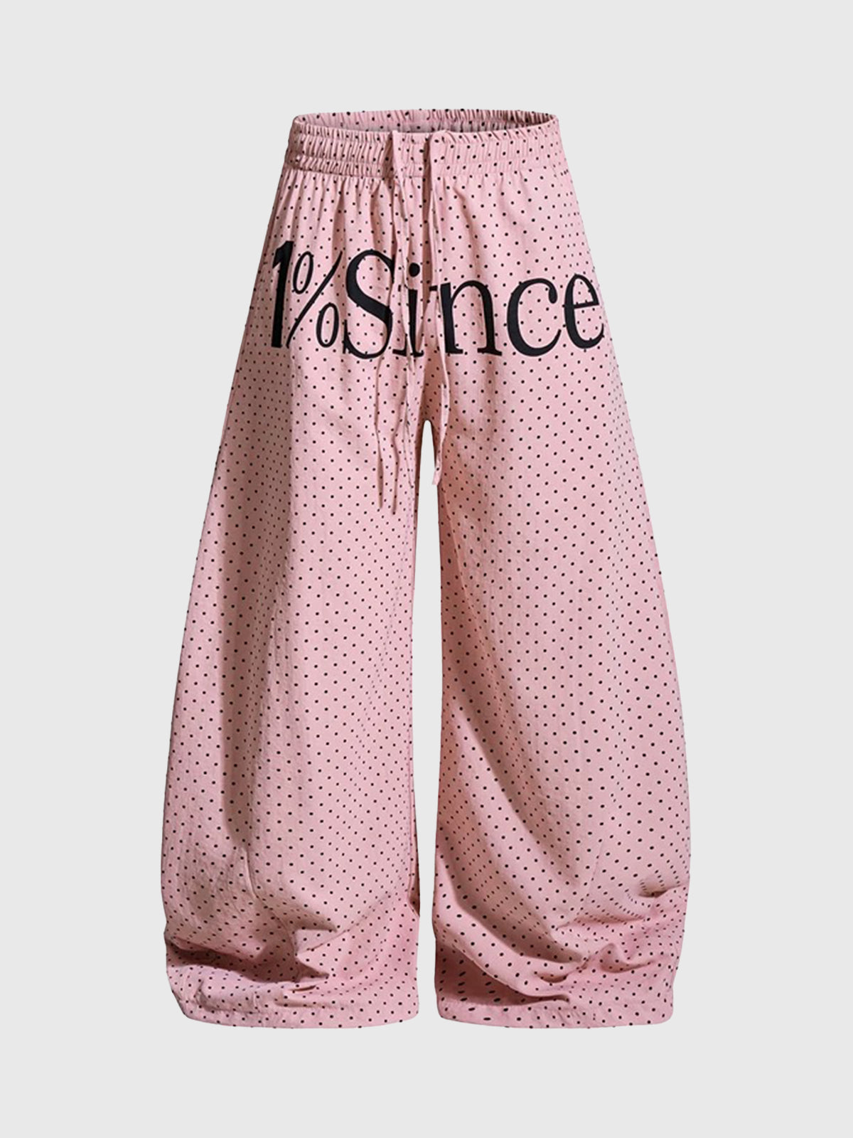 Brick Lane Curved Cut Dot Polka Print Pants - Pink