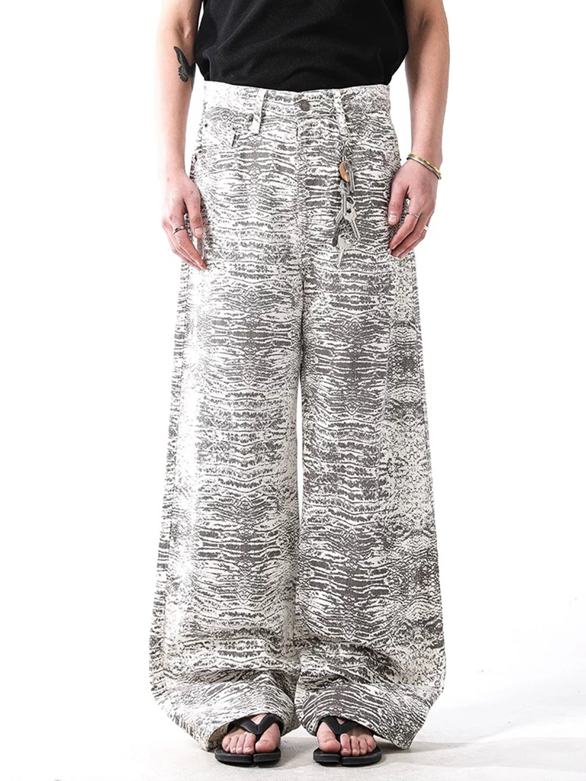 Co-ed Dorm Wide-leg Camouflage Pants - White