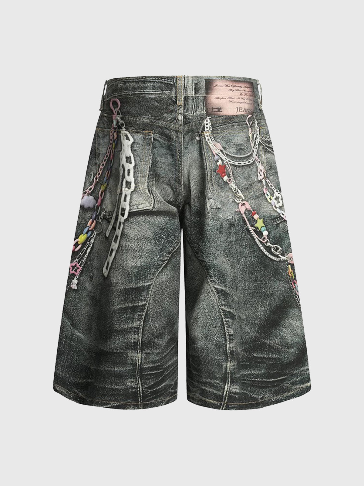 Brick Lane Wide-leg Distressed Graphic Print Shorts - Grey