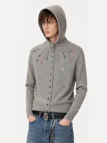 Co-ed Dorm Skimming Star Embroidery Zip-up Hoodie - Grey