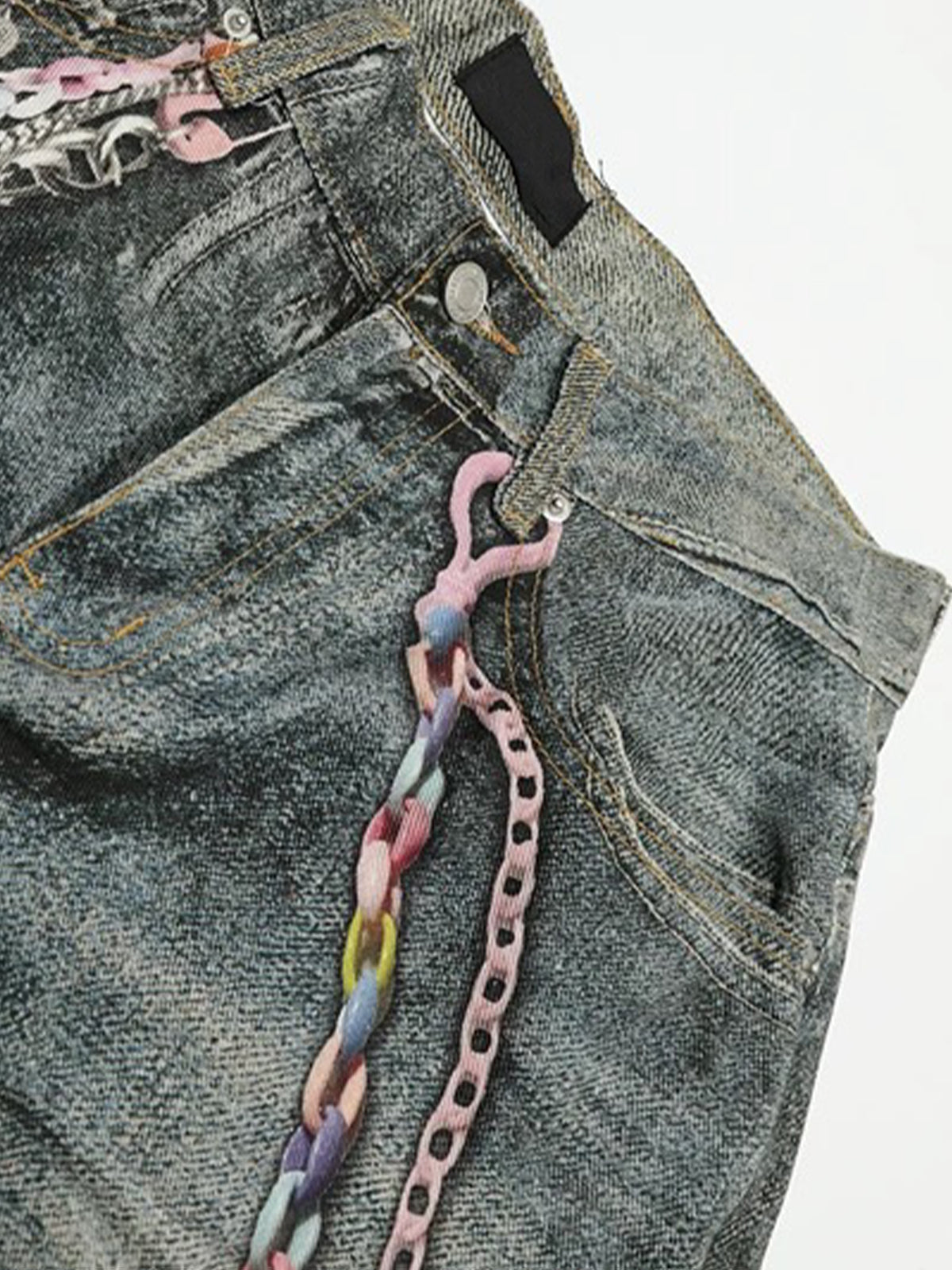 Brick Lane Wide-leg Distressed Graphic Print Shorts - Grey