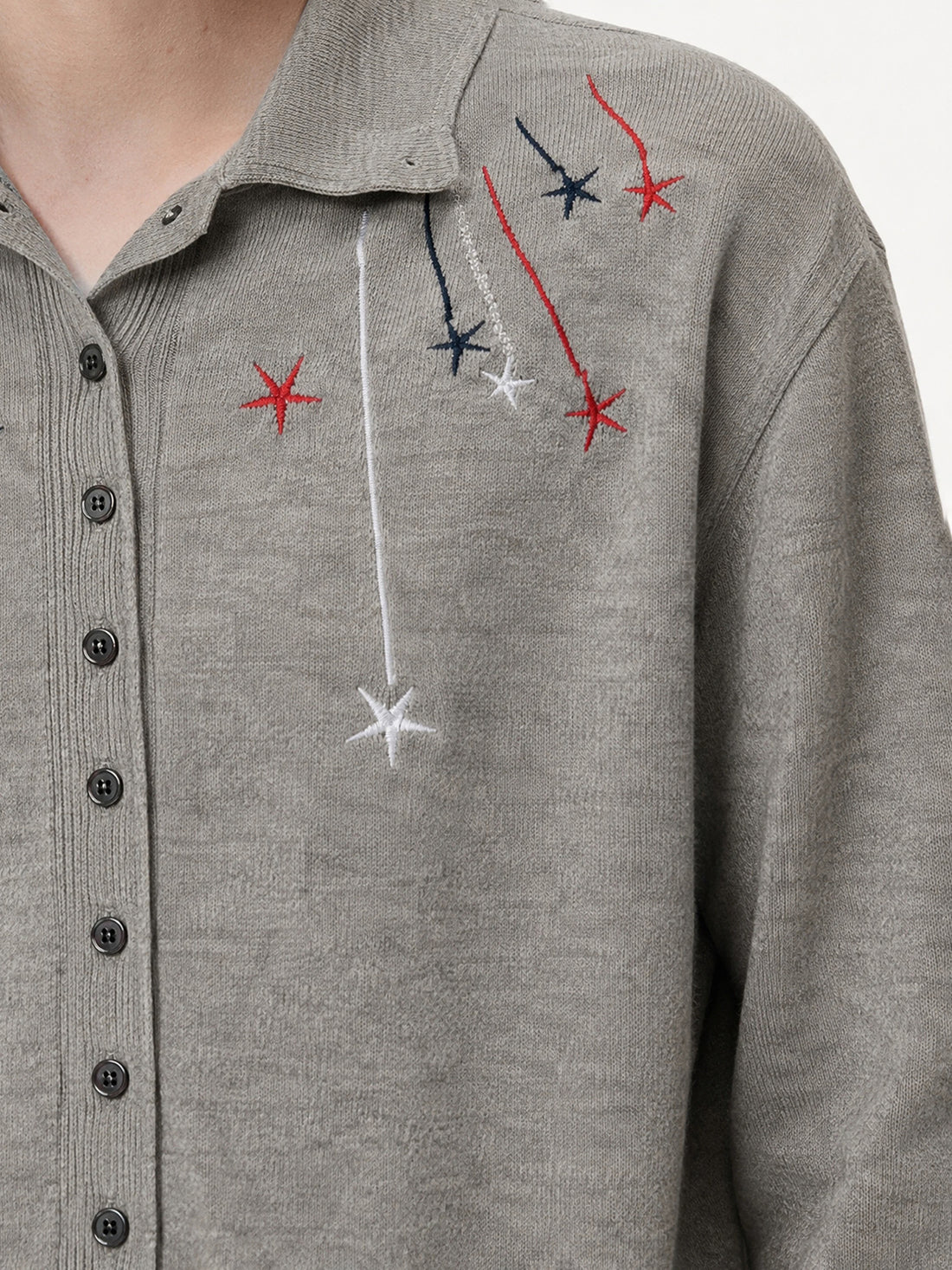 Co-ed Dorm Skimming Star Embroidery Zip-up Hoodie - Grey