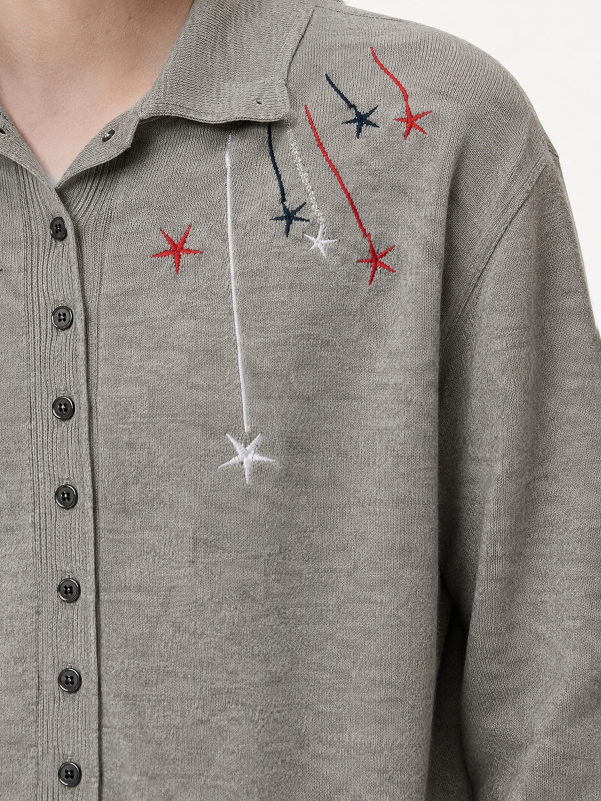 Co-ed Dorm Skimming Star Embroidery Zip-up Hoodie - Grey
