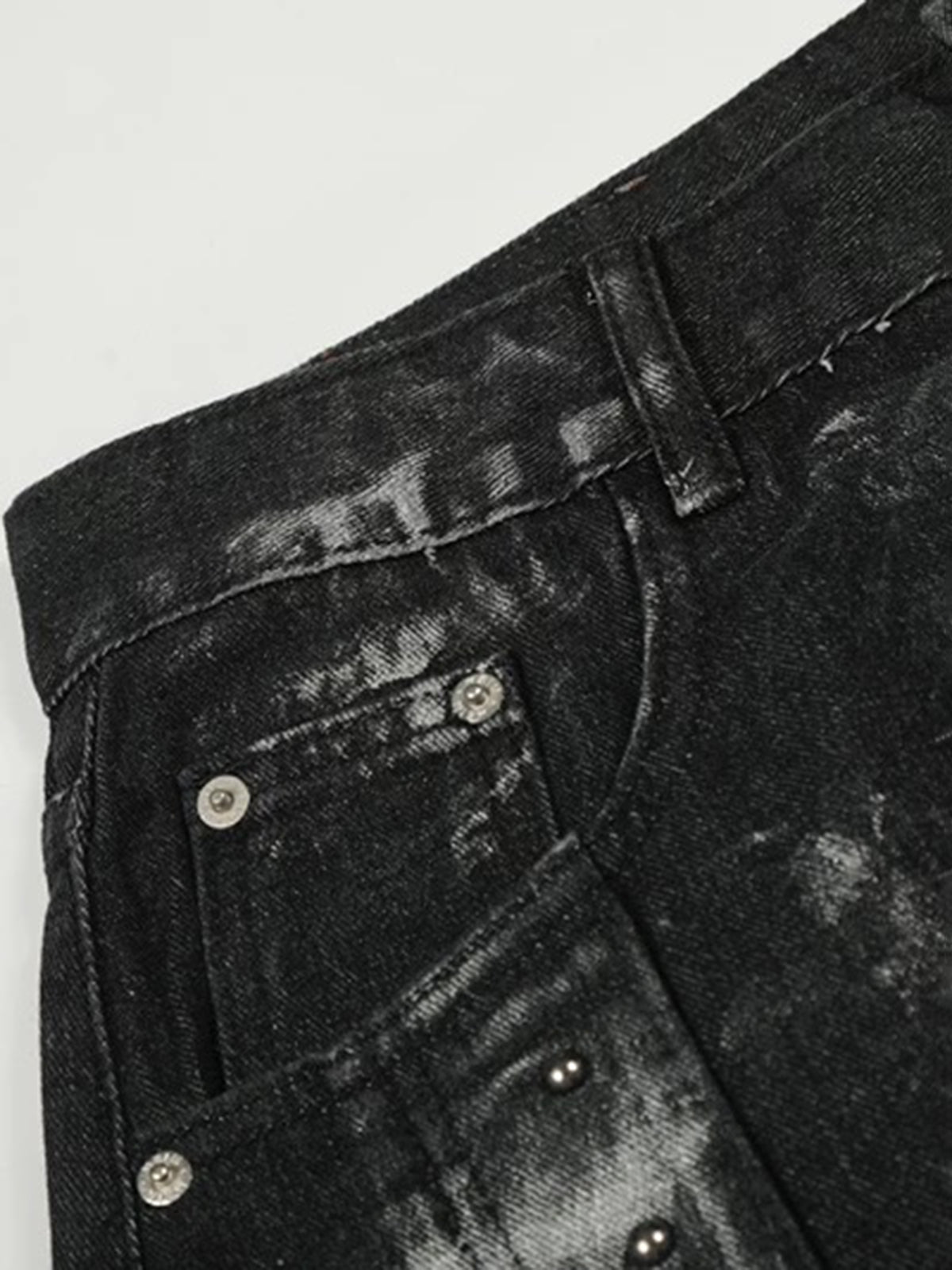 Brick Lane Curved Cut Acid Wash Graphic Print Pants - Black