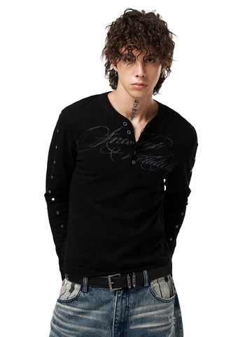 Co-ed Dorm Skimming V-Neck Distressed Sweatshirt - Black