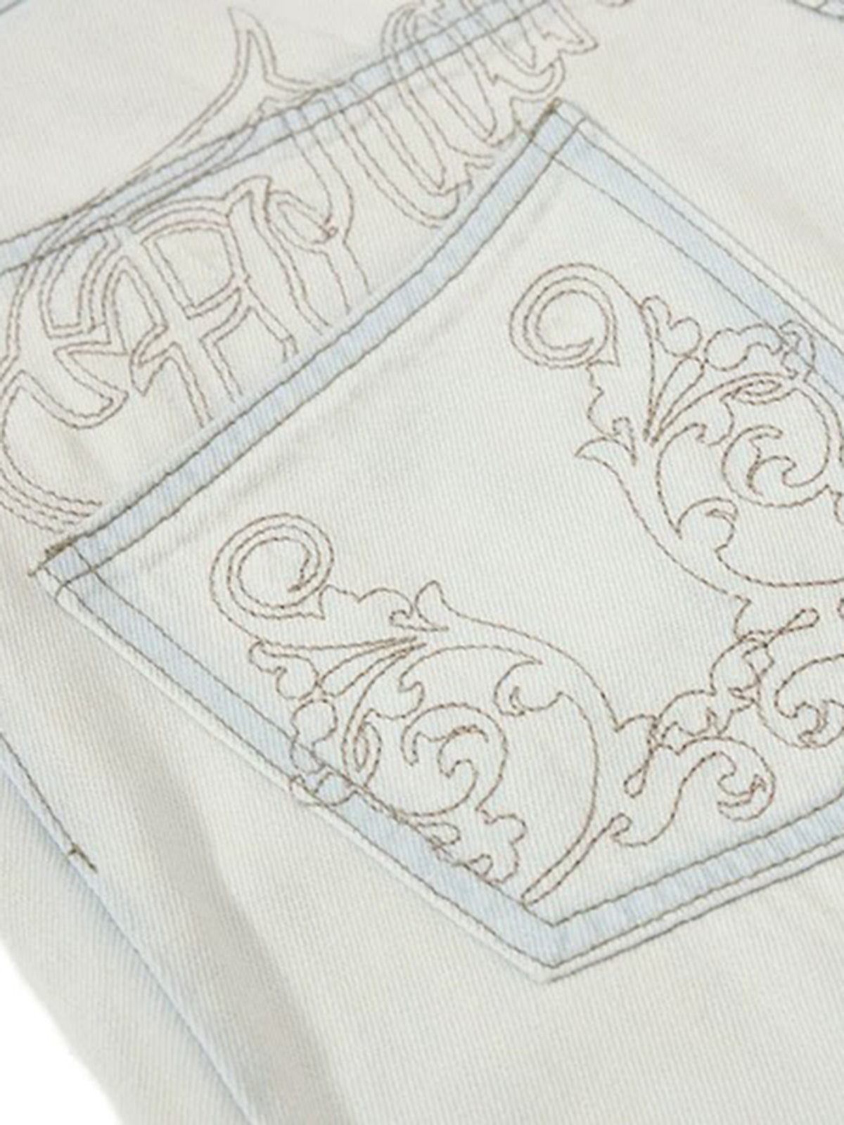 Brick Lane Curved Cut Embroidered Tie Detail Pants - White