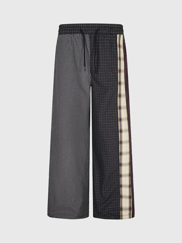Brick Lane Wide-leg Check Contrast Patchwork Trousers - Black Multi