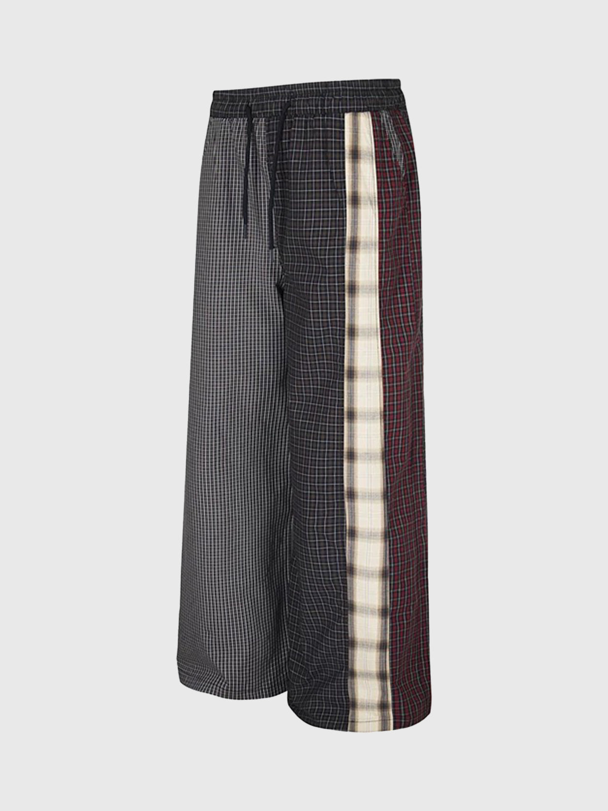 Brick Lane Wide-leg Check Contrast Patchwork Trousers - Black Multi