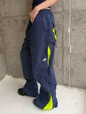 Weekday Outdoor Wide-leg Contrast Color Cargo Pants - Blue
