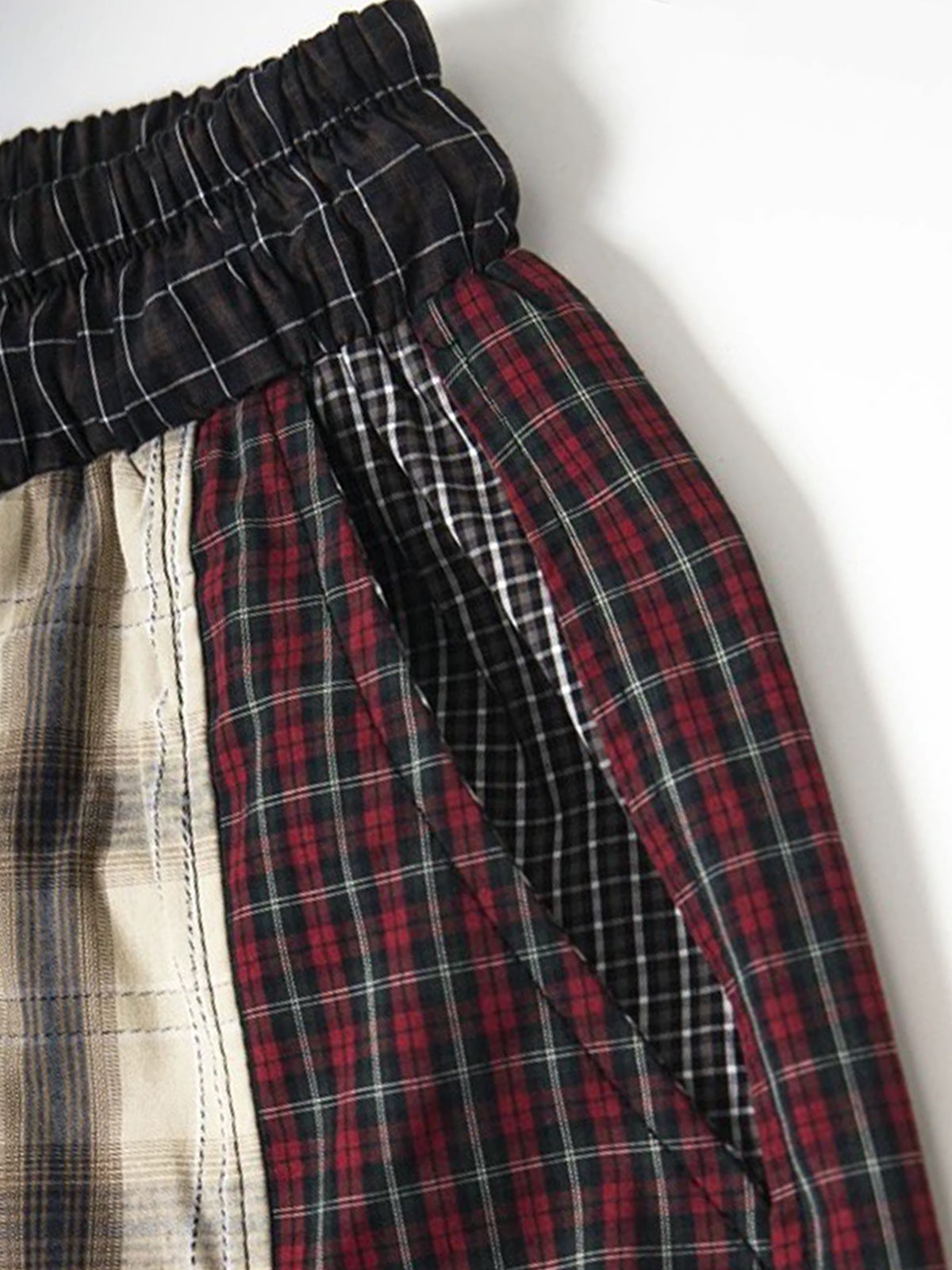Brick Lane Wide-leg Check Contrast Patchwork Trousers - Black Multi