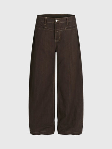 Brick Lane Wide-leg Embroidered Pocket Detail Pants - Coffee