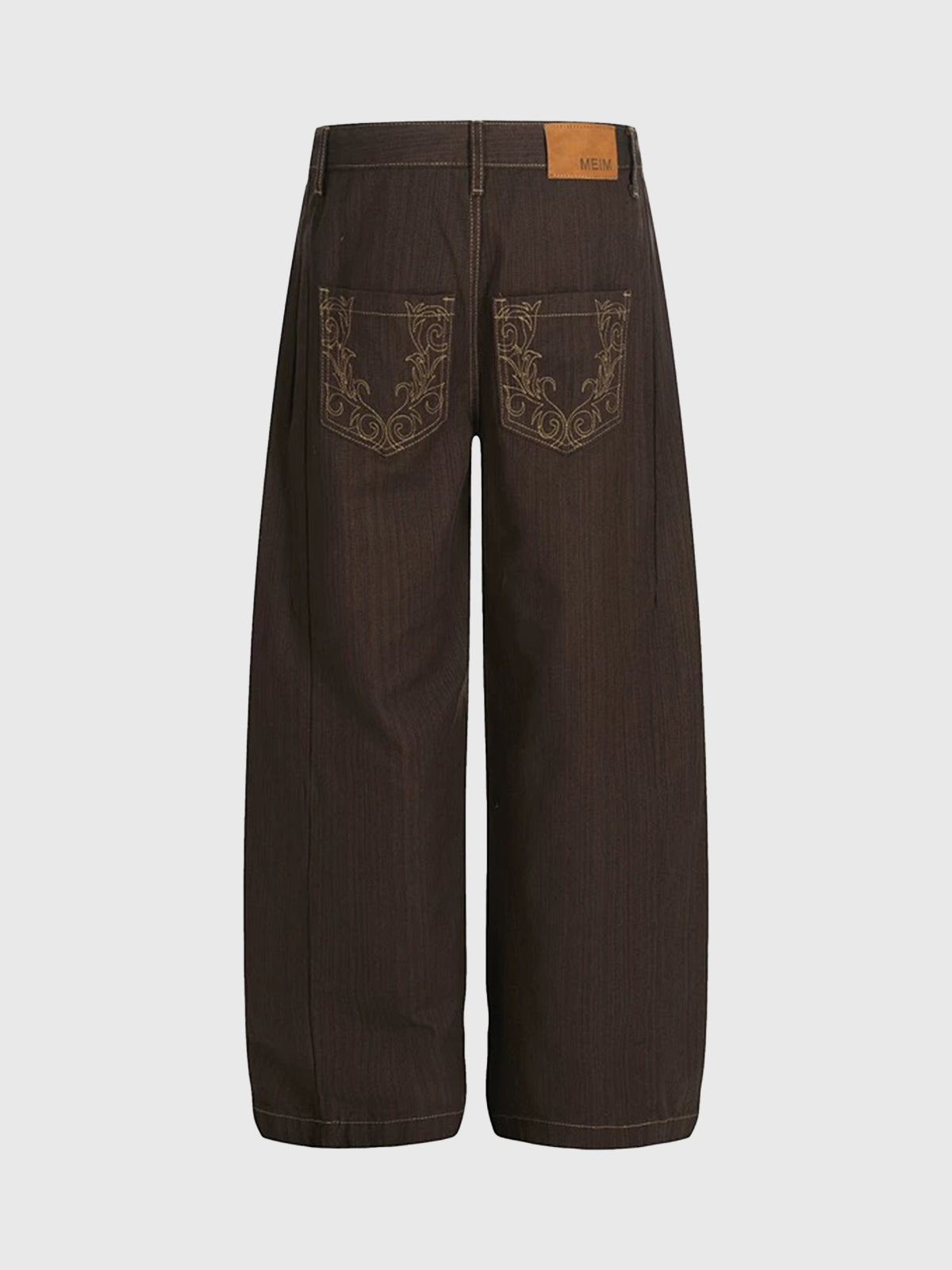 Brick Lane Wide-leg Embroidered Pocket Detail Pants - Coffee