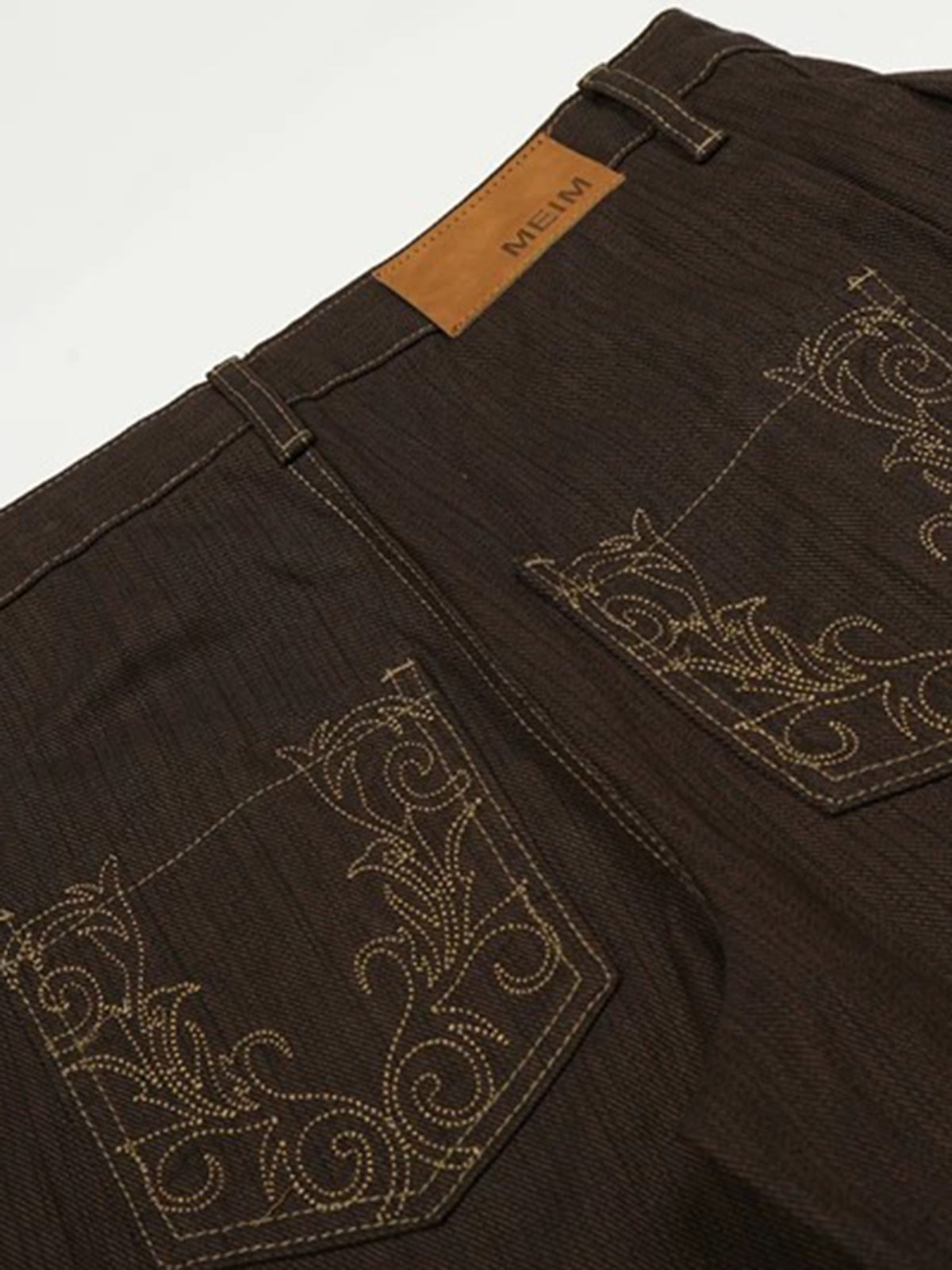 Brick Lane Wide-leg Embroidered Pocket Detail Pants - Coffee