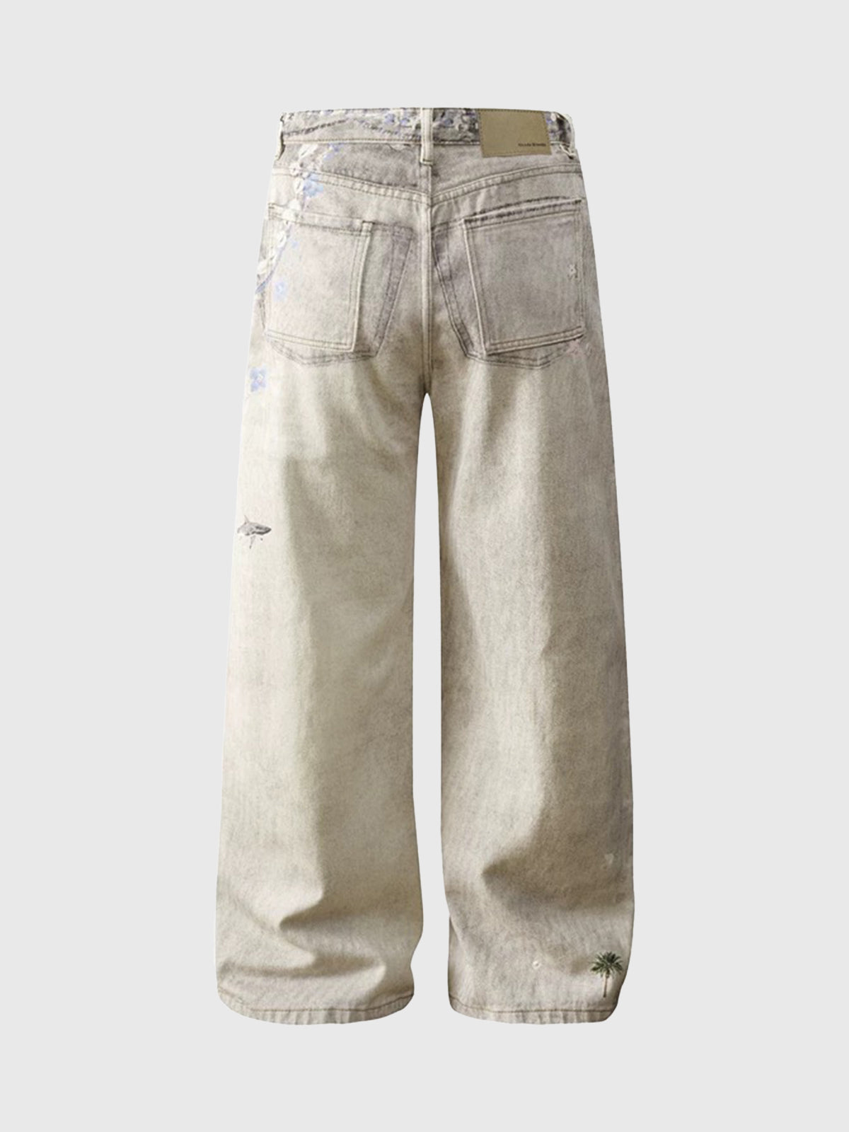 Brick Lane Wide-leg Distressed Paint Splatter Print Trousers - Apricot