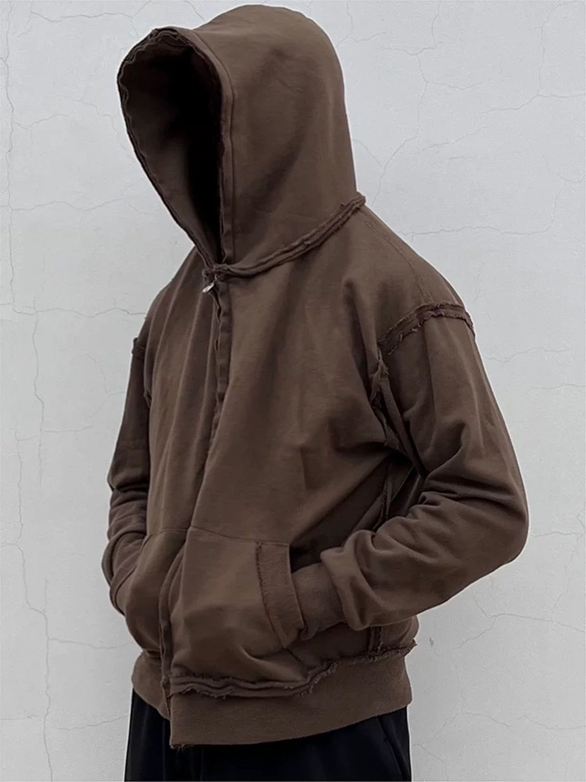 Co-ed Dorm Baggy Washed Zip-up Hoodie - Brown