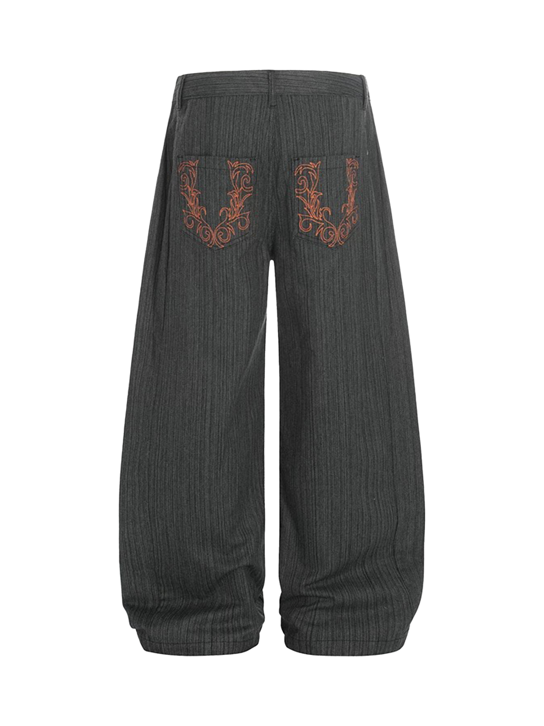 Brick Lane Curved Cut Embroidered Back Pocket Detail Pants - Charcoal
