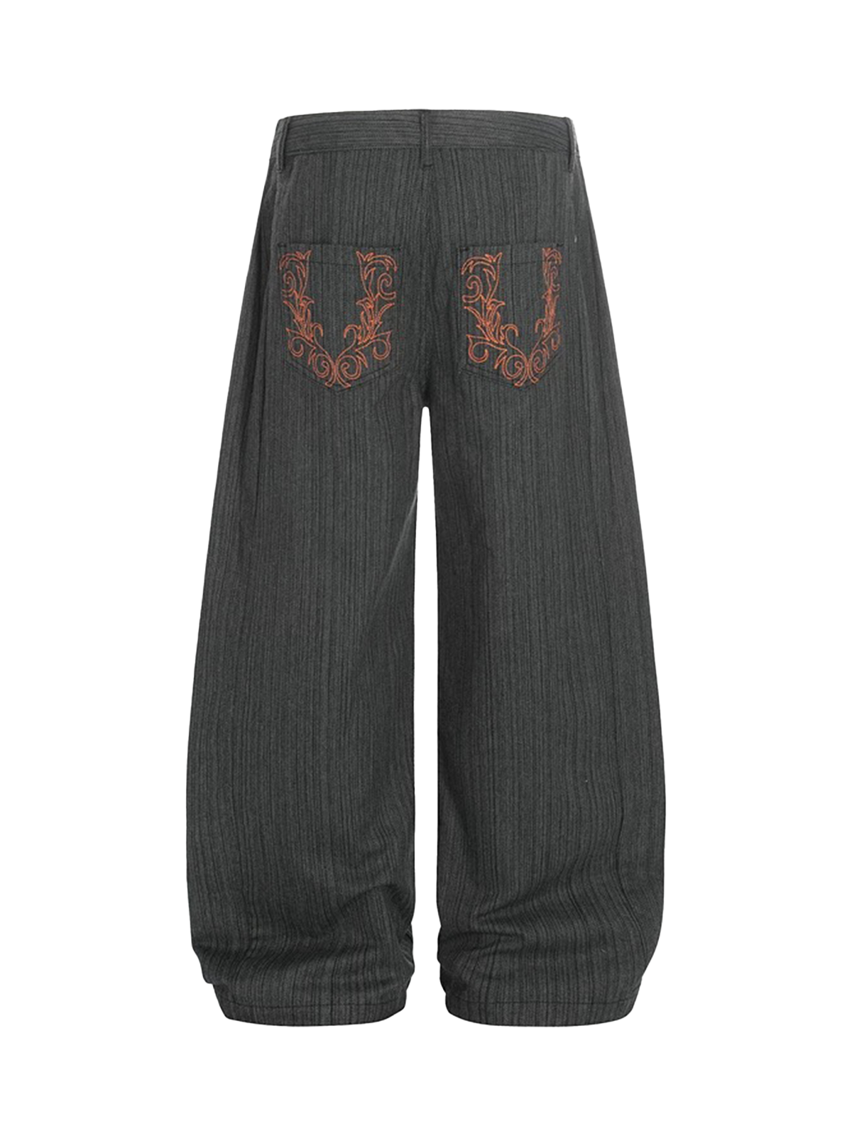 Brick Lane Curved Cut Embroidered Back Pocket Detail Pants - Charcoal
