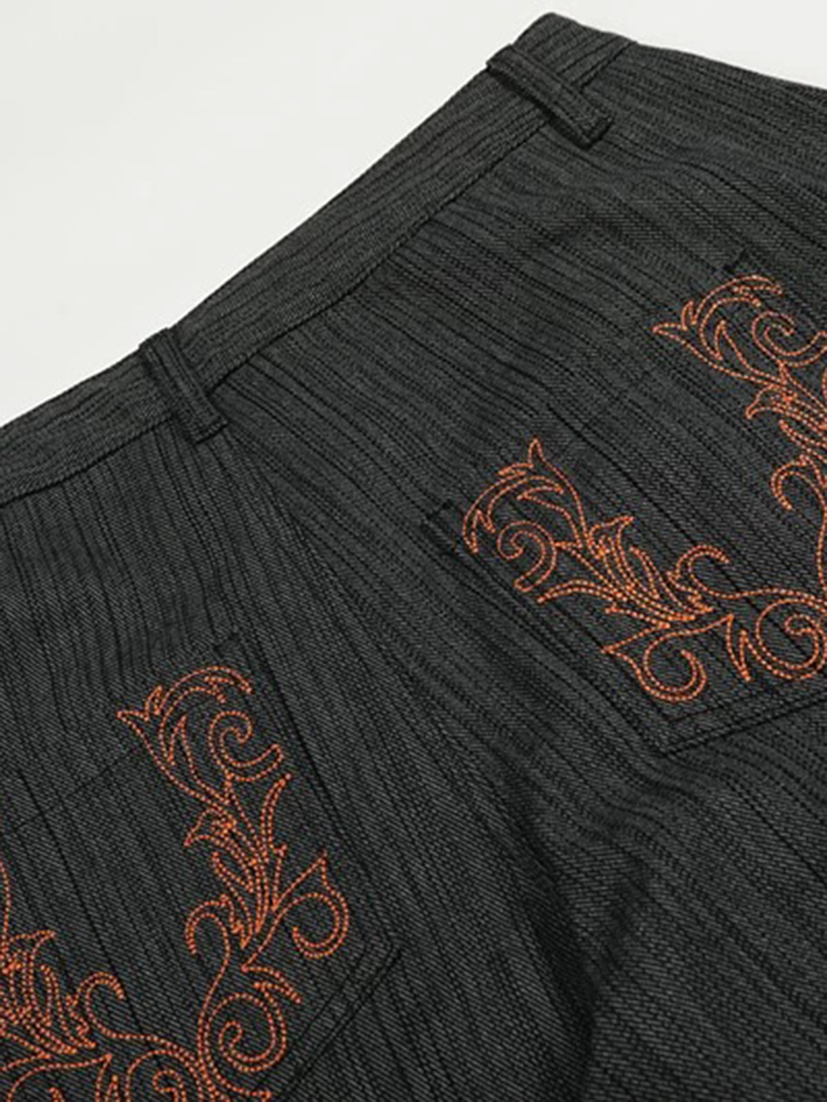 Brick Lane Curved Cut Embroidered Back Pocket Detail Pants - Charcoal