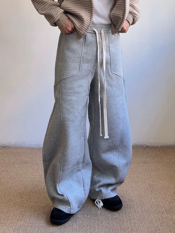 Co-ed Dorm Curved Cut Baggy Sweatpants - Grey