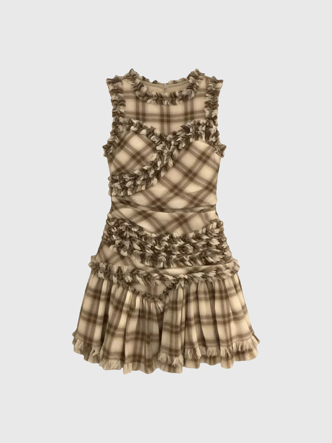 Brick Lane Ruffled Check Plaid Mini Dress - Brown