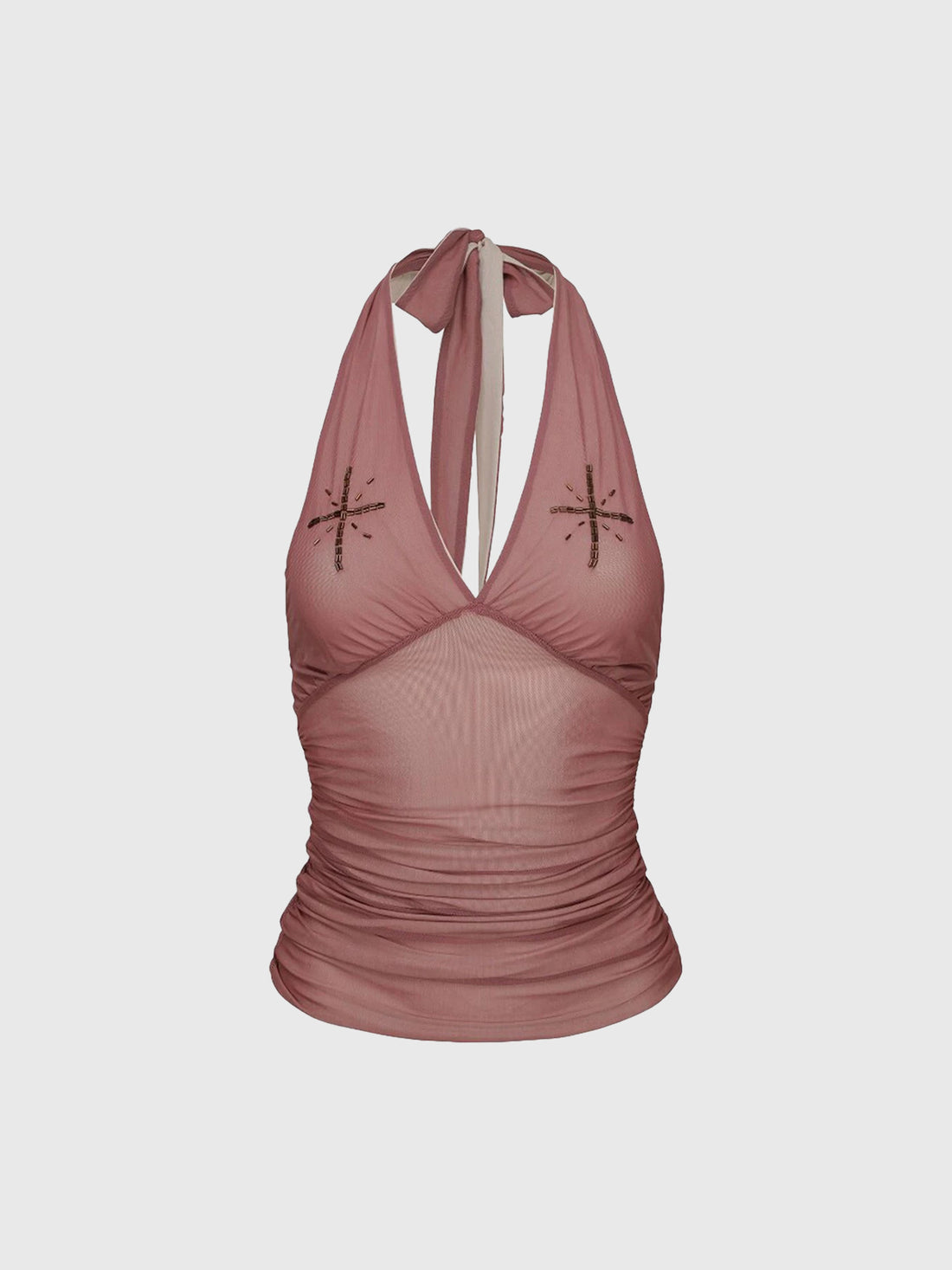 Brick Lane Halter Embroidered Slim Fit Top - Mauve