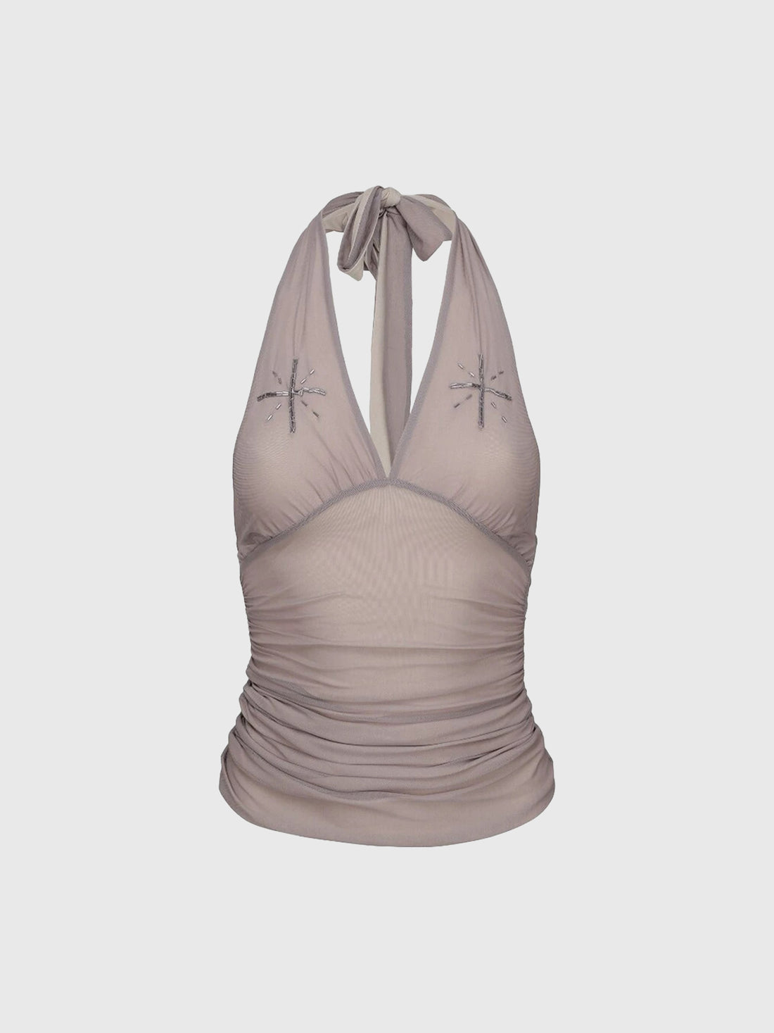 Brick Lane Halter Embroidered Slim Fit Top - Lilac