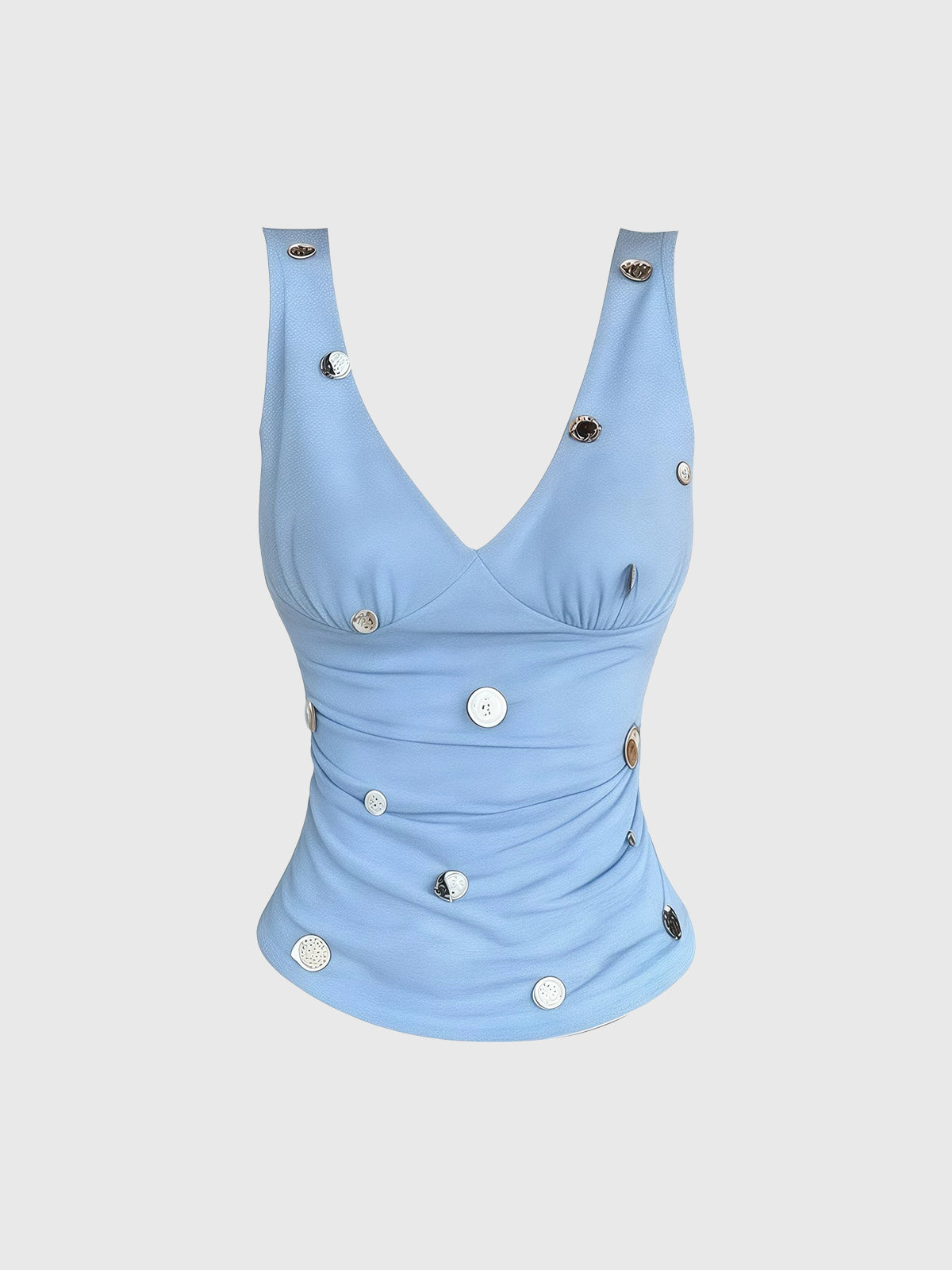Brick Lane Halter Rhinestone V-neck Tank Top - Blue