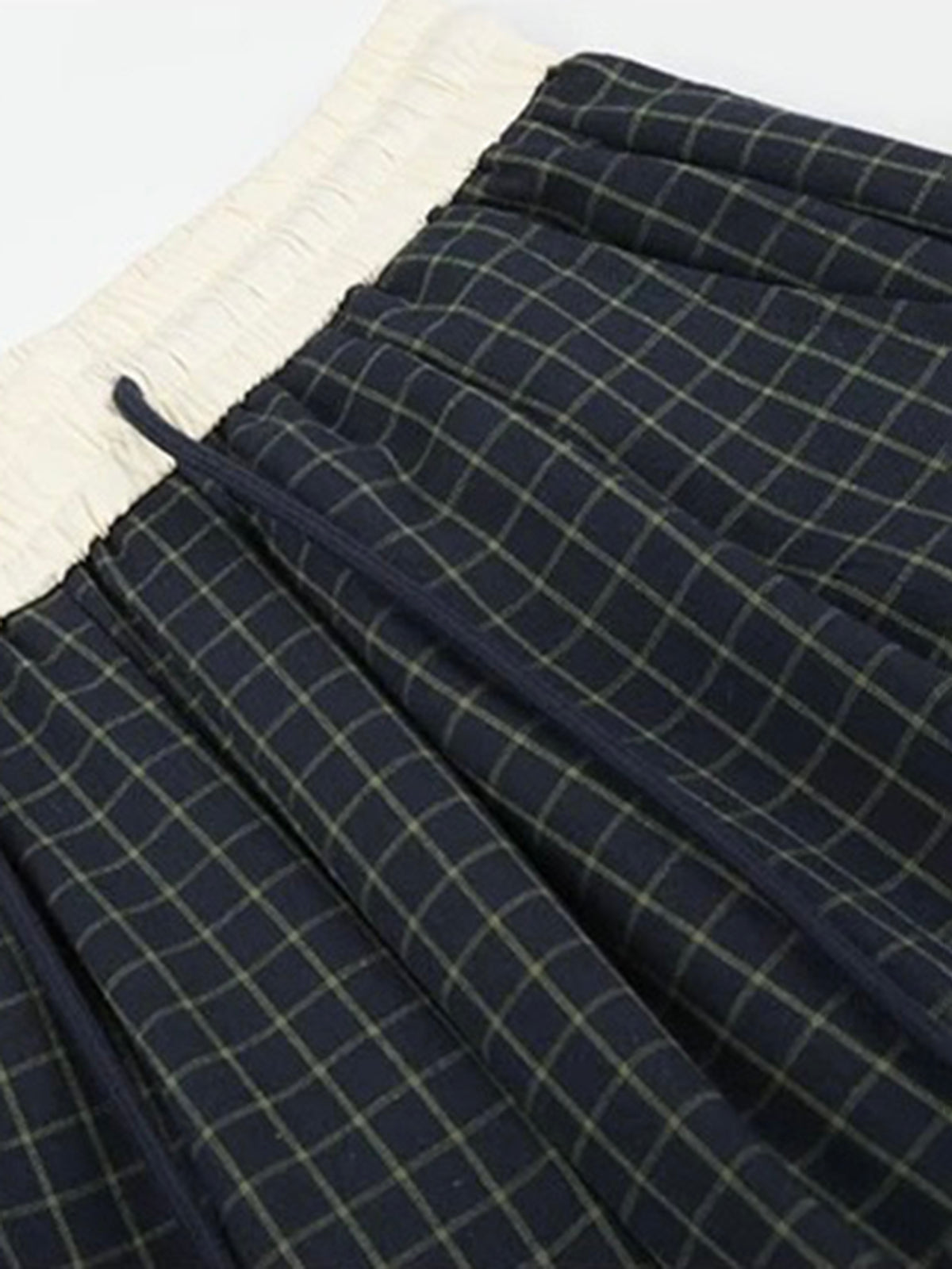 Co-ed Dorm Wide-leg Plaid Denim Pants - Black