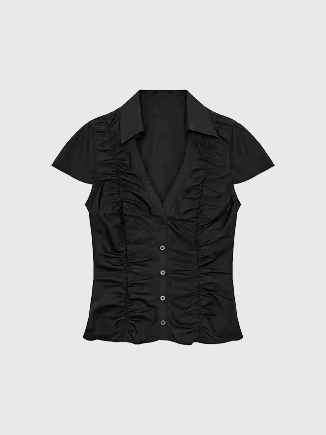 Dolled Office V-neck Ruched Cap Sleeve Top - Black