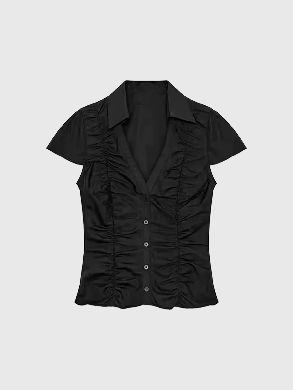 Dolled Office V-neck Ruched Cap Sleeve Top - Black
