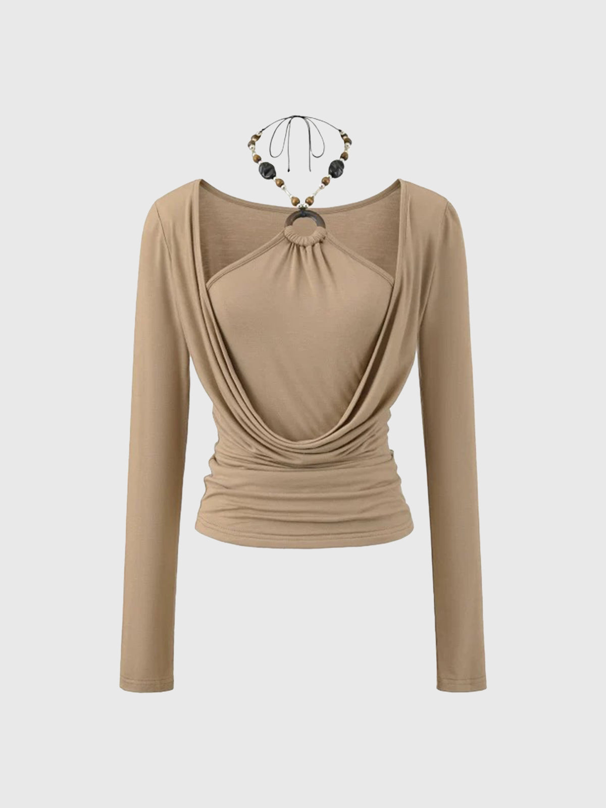 Dolled Office Layered-look Draped Halter Top - Khaki