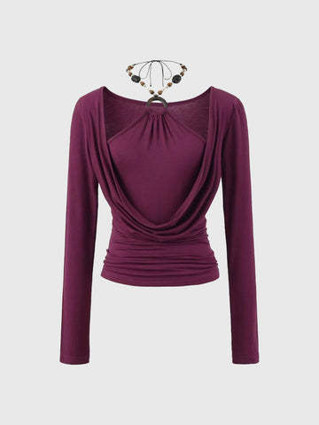 Dolled Office Layered-look Draped Halter Top - Burgundy