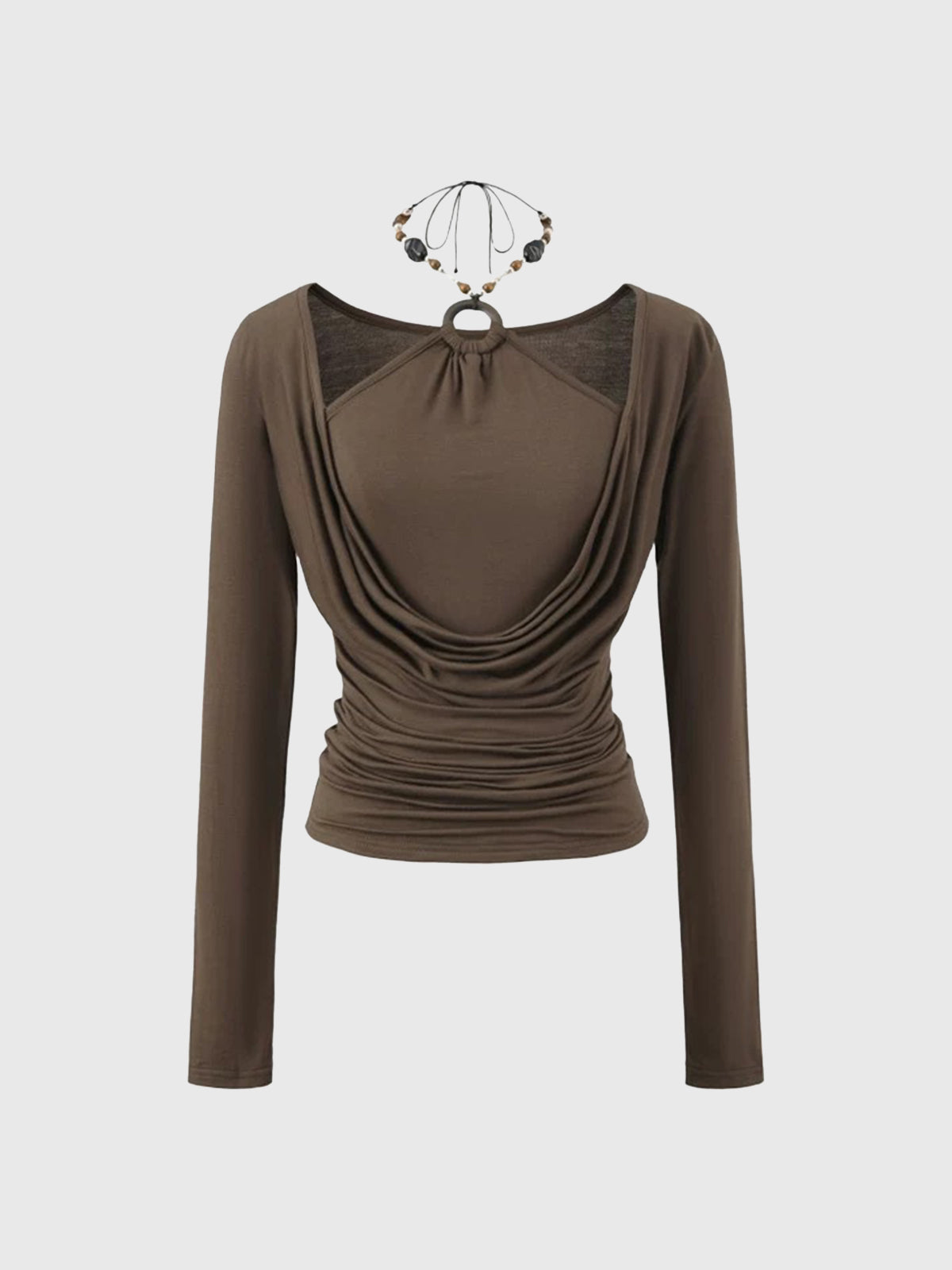 Dolled Office Layered-look Draped Halter Top - Coffee