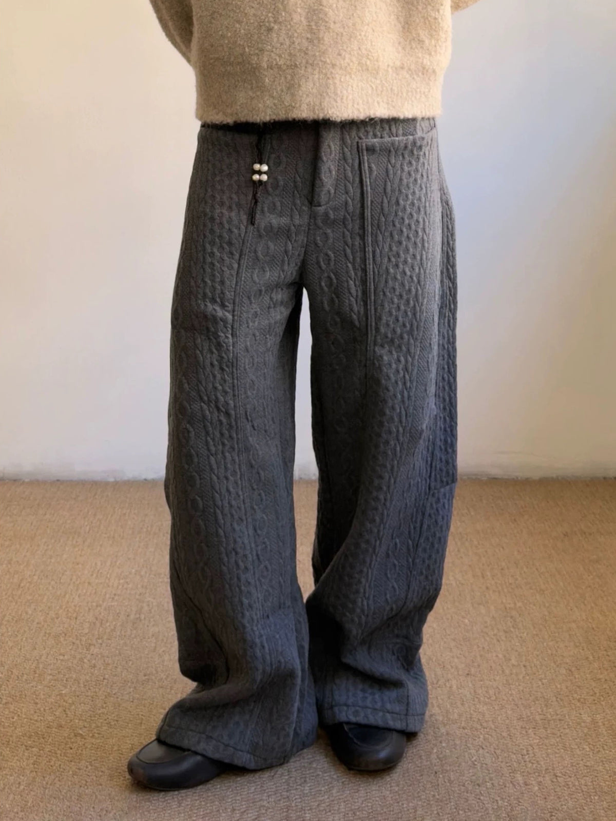 Co-ed Dorm Wide-leg Washed Distressed Denim Pants - Grey