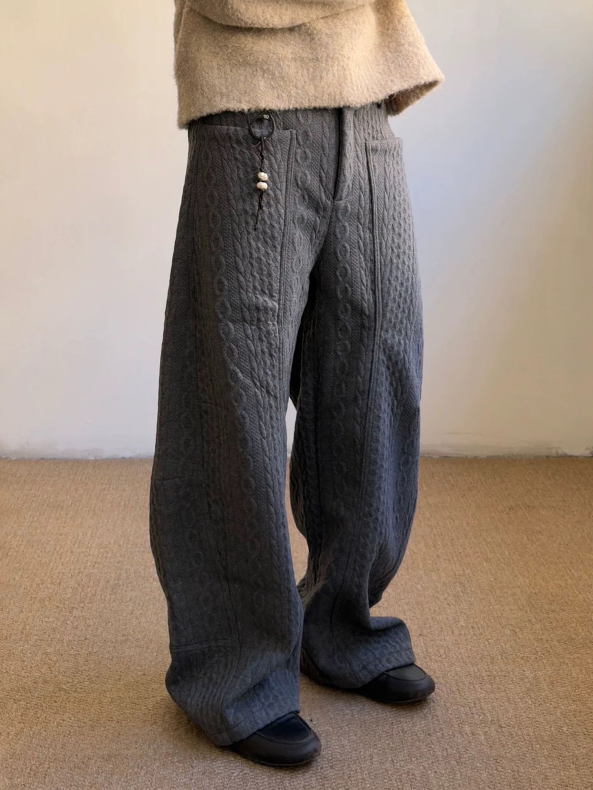 Co-ed Dorm Wide-leg Washed Distressed Denim Pants - Grey