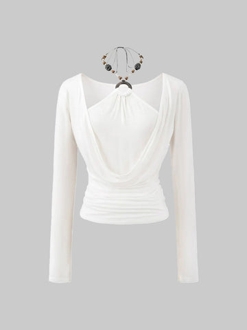 Dolled Office Layered-look Draped Cross Front Top - White
