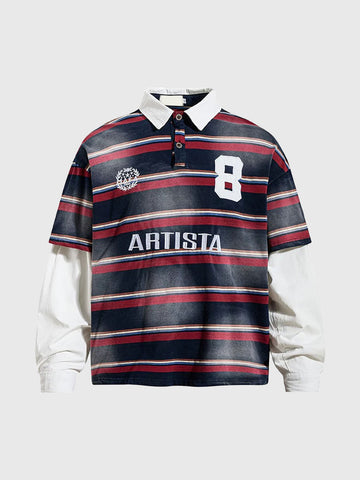 Co-ed Dorm Layered-look Stripe Number Print Polo - Multi
