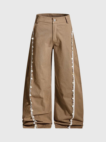 Brick Lane Curved Cut Lace Patchwork Cargo Pants - Brown