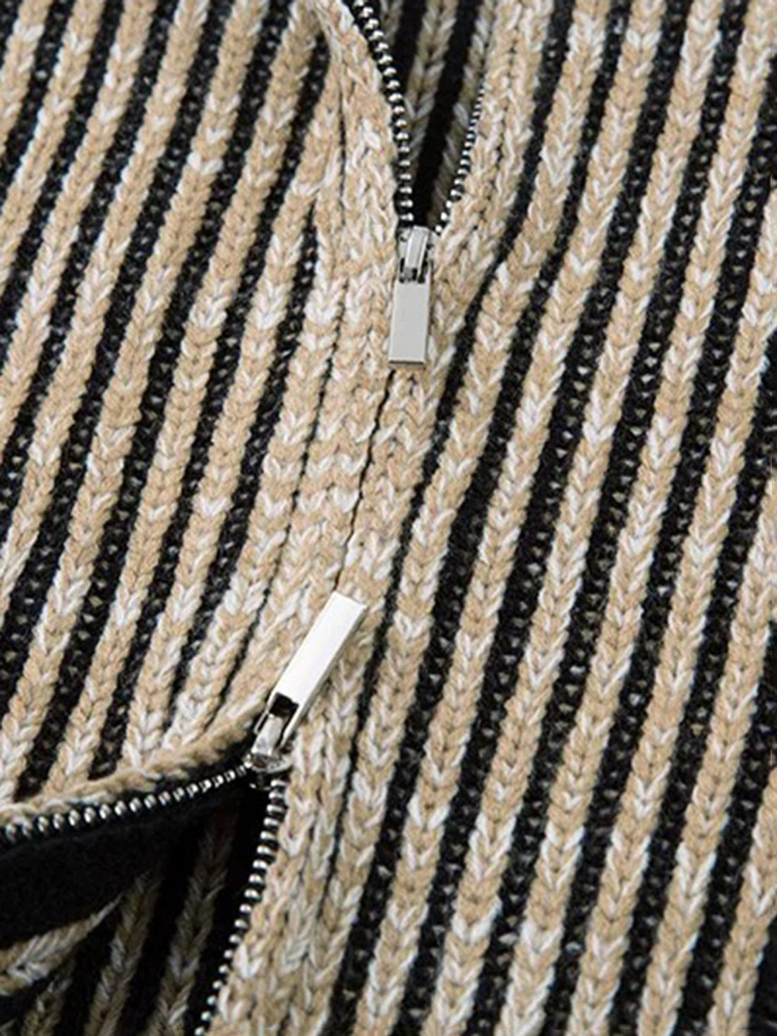 Co-ed Dorm Baggy Striped Zip-up Jacket - Beige