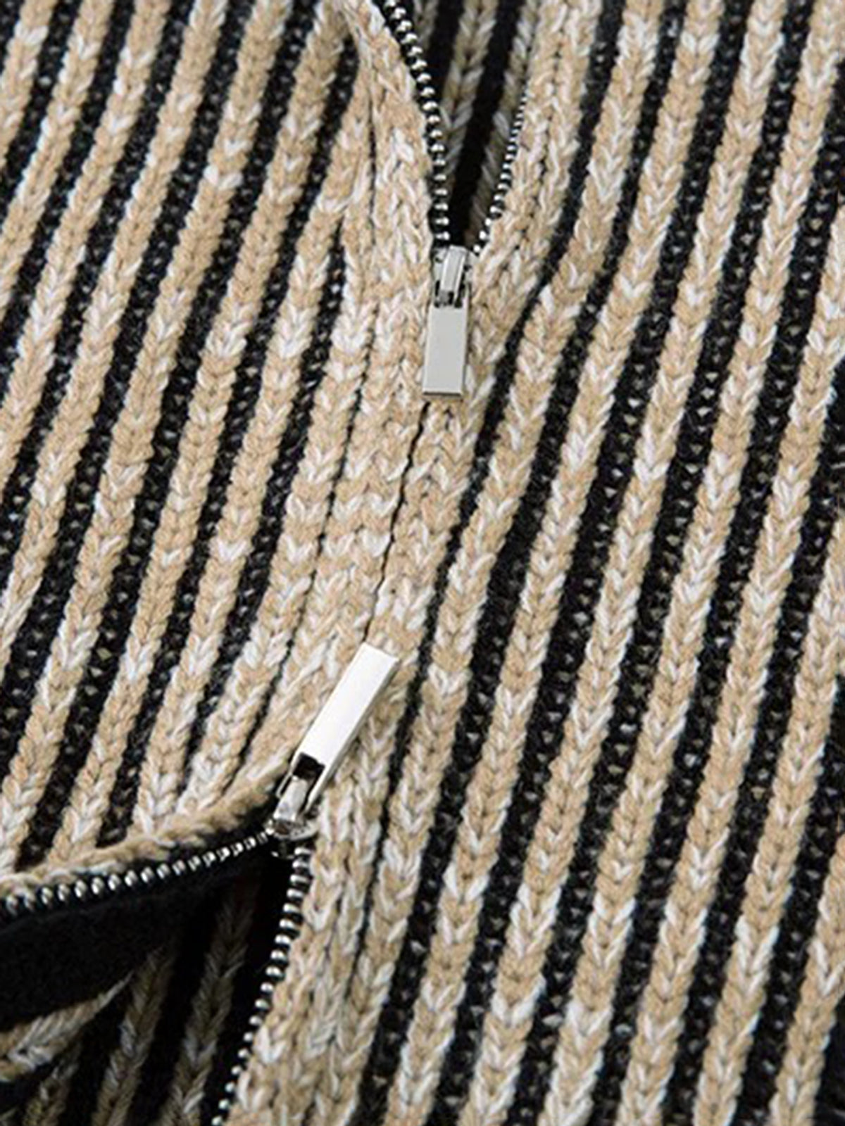 Co-ed Dorm Baggy Striped Zip-up Jacket - Beige