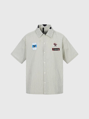 Co-ed Dorm Baggy Stripe Number Graphic Shirt - White