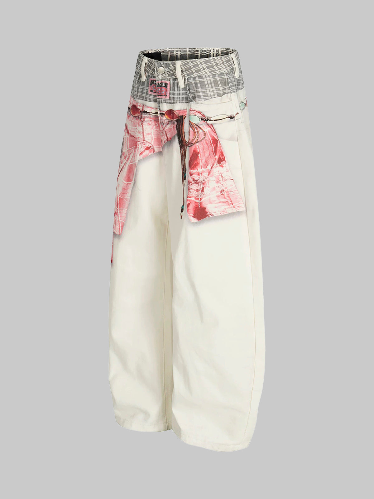 Brick Lane Curved Cut Floral Wrap Print Pants - Apricot